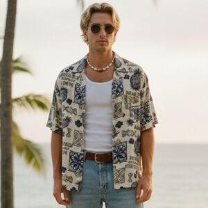 Linguine & Bob L Vintage 90s Retro Tropical Eclectic Grandpa Hawaiian Shirt